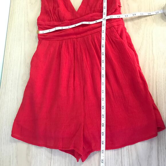 One Clothing Romper Small Red Deep V Neck Sleeveless Flowy Vacation Tomato Sexy - Picture 12 of 13